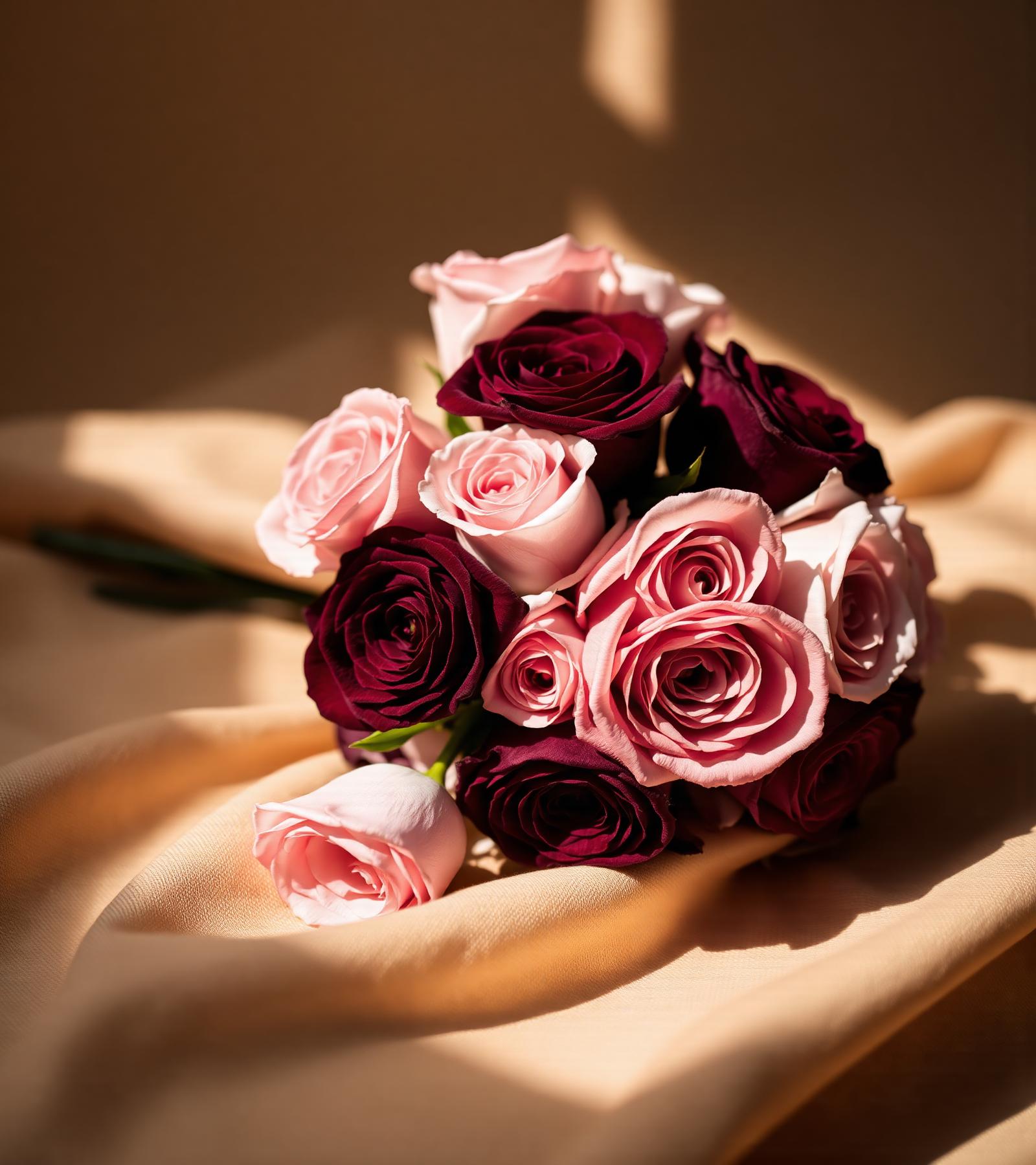 Signature burgundy and blush rose bouquet by Rose Atelier